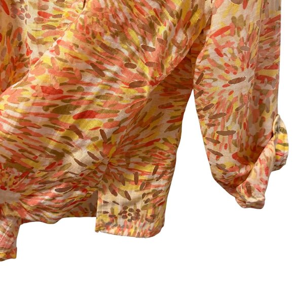 Ruby Rd. Button-Up Lightweight Blouse Size 14 Abstract Print Orange & Yellow - Picture 5 of 12